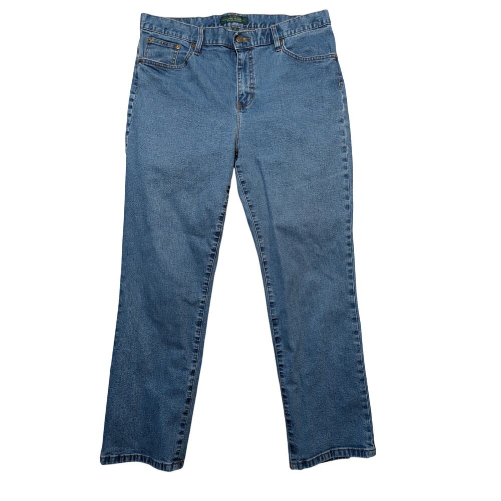 Lauren Jeans Co. Ralph Lauren Women's Blue Stretch Straight Leg Jeans Size 14
